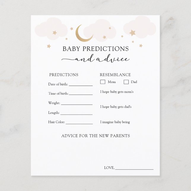 Over the Moon Pink Baby Advice Predictions Card (Front)