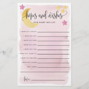 Over The Moon Pink Baby Hopes & Wishes Paper Card