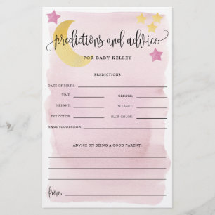 Over The Moon Pink Baby Predictions Paper Card