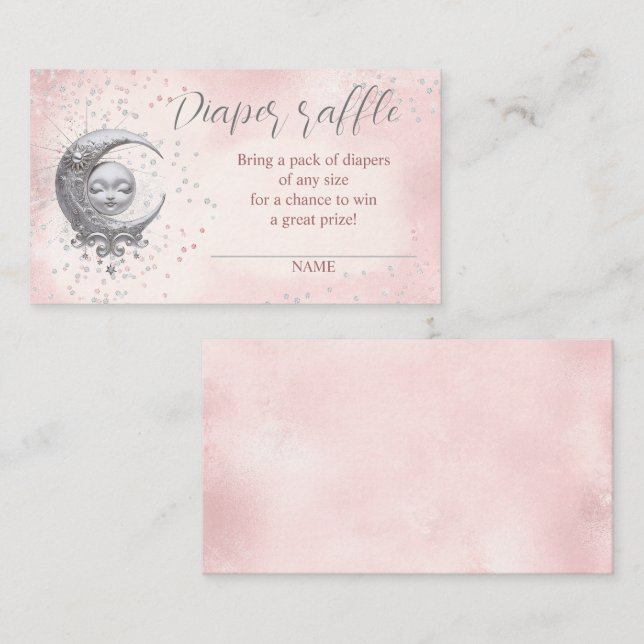 Over The Moon Pink Baby Shower Diaper Raffle Card (Front/Back)