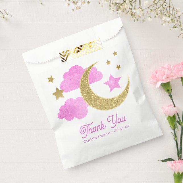 Over the Moon Pink Baby Shower Favour Bags (Sealed)