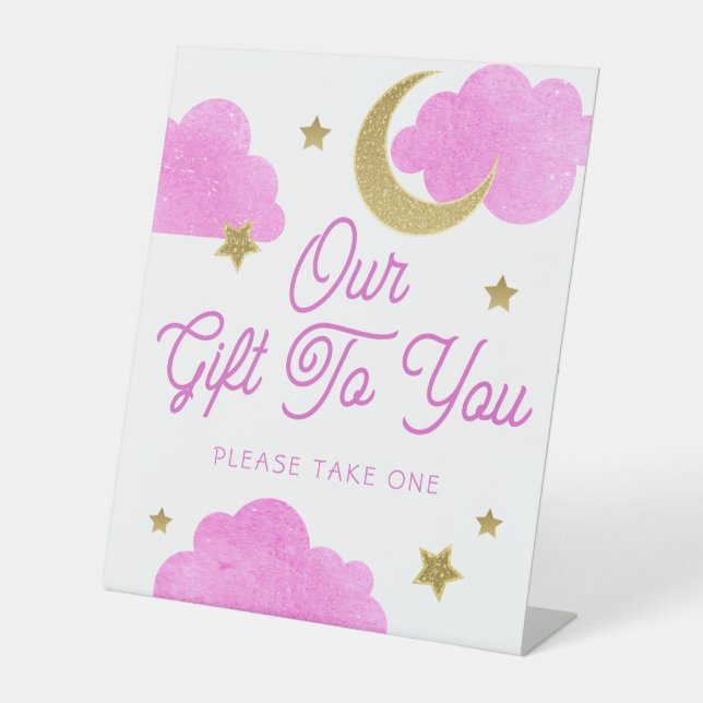 Over the Moon Pink Baby Shower Favour Sign (Front)