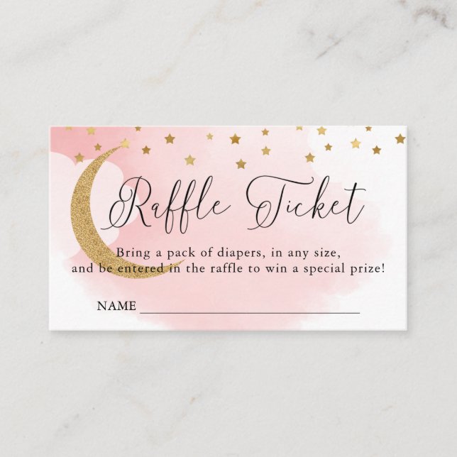 Over the Moon Pink, Baby Shower Raffle Ticket  Enclosure Card (Front)