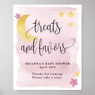Over the Moon, Pink Baby Shower Treats and Favour Poster