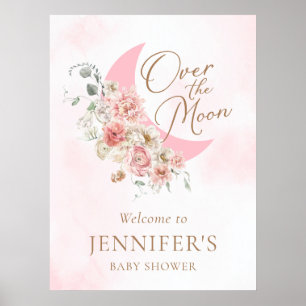 Over the Moon Pink Baby Shower Welcome Poster