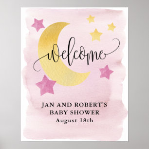 Over the Moon, Pink Baby Shower Welcome Poster