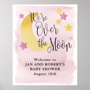 Over the Moon, Pink Baby Shower Welcome Sign