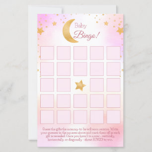 Over the Moon Pink Girl Baby Shower Bingo Card