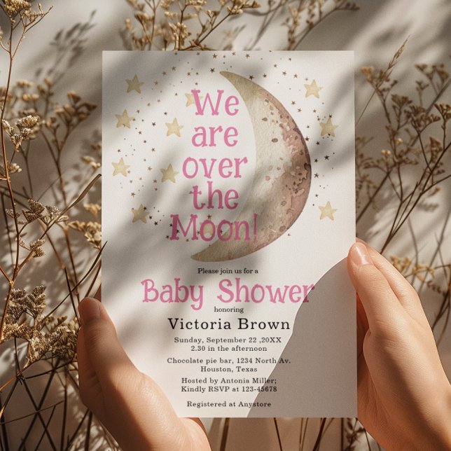 Over the Moon Pink Girl Baby Shower Invitation (Creator Uploaded)