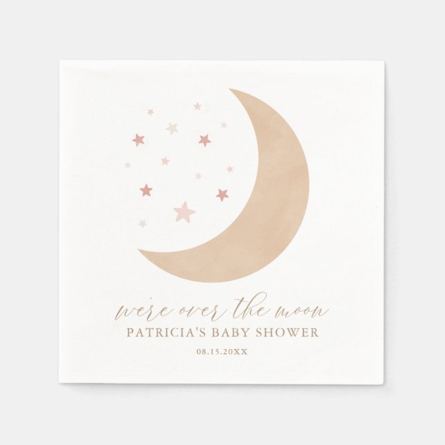 Over the Moon Pink Girl Baby Shower Napkin (Front)