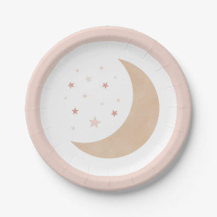 Over the Moon Pink Girl Baby Shower Paper Plate