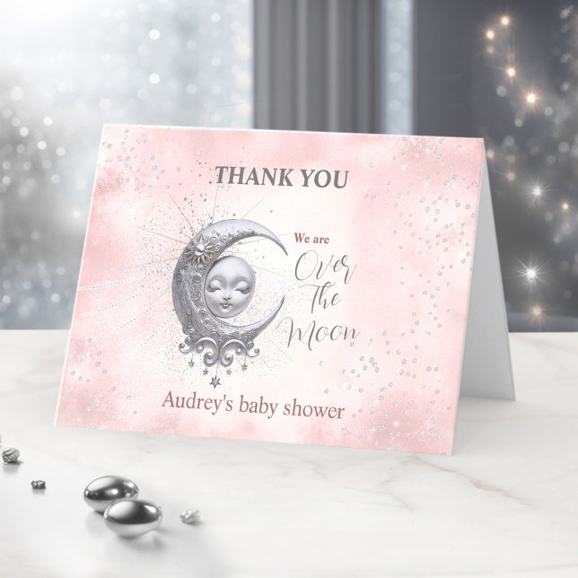Over The Moon Pink Girl Baby Shower Thank You Card (Over The Moon Pink Girl Baby Shower Thank You Card)
