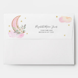 Over the Moon Pink Gold Dreamy Girl Baby Shower  I Envelope