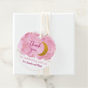 Over the Moon Pink Gold Galaxy Baby Shower Favour Tags
