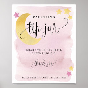 Over the Moon Pink Parenting Tip Jar Display Poster