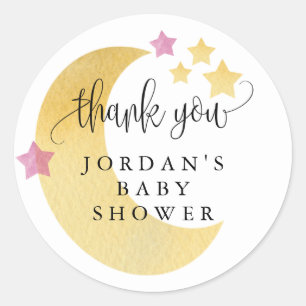 Over the Moon Pink Personalised Baby Shower Favour Classic Round Sticker