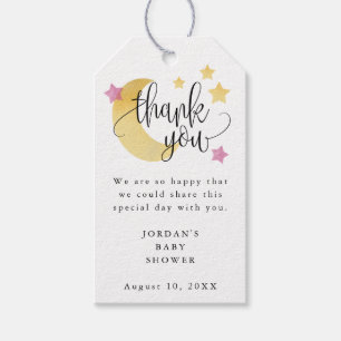 Over the Moon Pink Personalised Baby Shower Favour Gift Tags