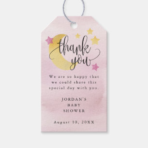 Over the Moon Pink Personalised Baby Shower Favour Gift Tags