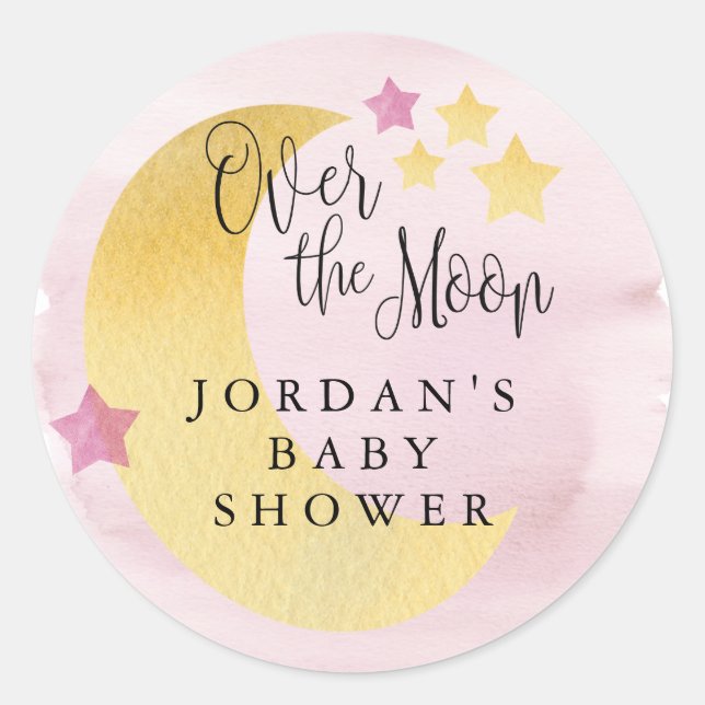 Over the Moon, Pink Personalised Classic Round Sticker (Front)