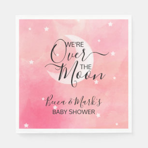 Over The Moon Pink Thank You Baby Shower Napkins