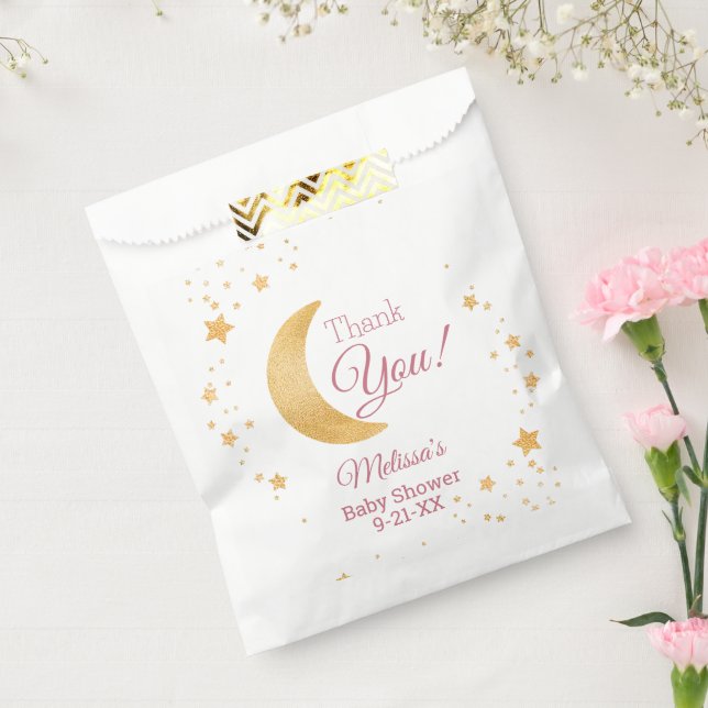 Over the Moon Pink Thank You Girl Baby Shower Favour Bags (Sealed)