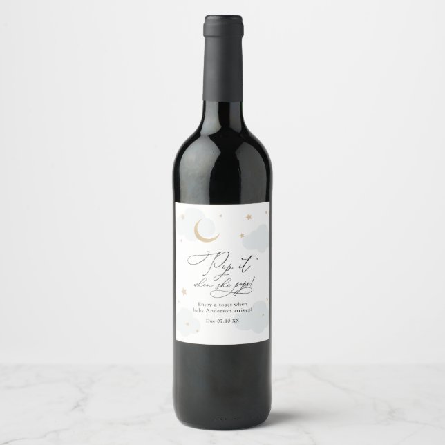 Over the Moon Pop it when She Pops Baby Shower Wine Label (Front)