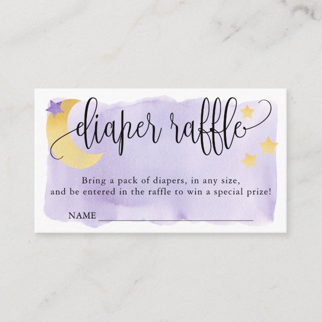 Over the Moon, Purple Baby Shower Diaper Raffle Enclosure Card (Front)