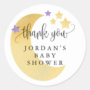 Over the Moon Purple Baby Shower Favour  Classic Round Sticker