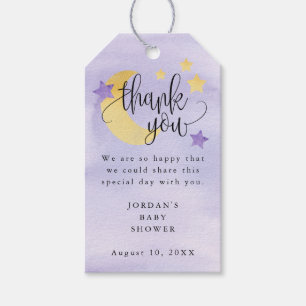 Over the Moon Purple Baby Shower Favour Gift Tags