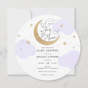 Over the Moon Purple Baby Shower Invitation