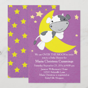 Over The Moon Purple Baby Shower Invitation