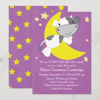 Over The Moon Purple Baby Shower Invitation