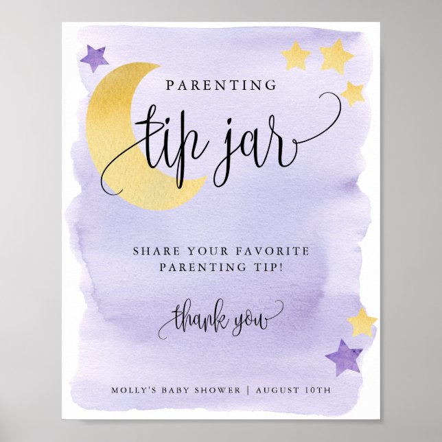 Over the Moon Purple Parenting Tip Jar Display Poster (Front)