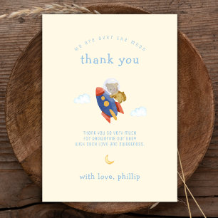 Over The Moon Rocket Bear Boy Baby Shower Thank You Card