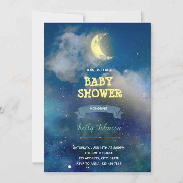 Over the moon shower birthday invitation (Front)