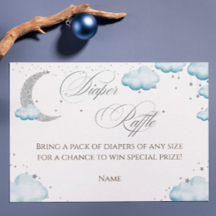 Over the Moon Silver Blue  Diaper Raffle Boy Enclosure Card