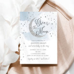 Over the Moon Silver Stars Blue Baby Shower Invitation<br><div class="desc">This beautiful invitation features a simple moon and stars design and a script heading.  Customise the text on the template form.  Select the option to customise further to change the font style,  colour and size.</div>