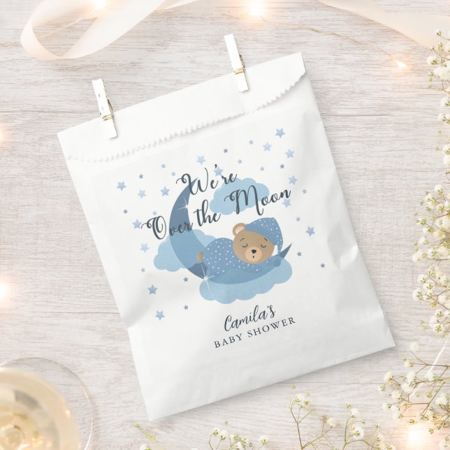 Over The Moon Sleeping Bear Boy Baby Shower Favour Bags (Clipped)