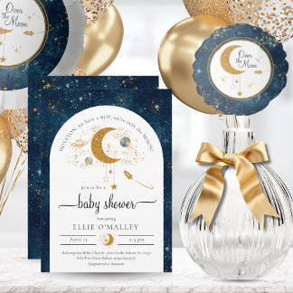 Over the Moon Space Theme Baby Shower Invitation