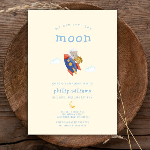 Over The Moon Spaceship Rocket Bear Baby Shower Invitation