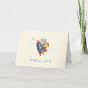 Over The Moon Spaceship Rocket Bear Baby Shower Thank You Card