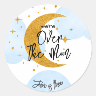 Over the moon sparkling moon kids Birthday Classic Round Sticker