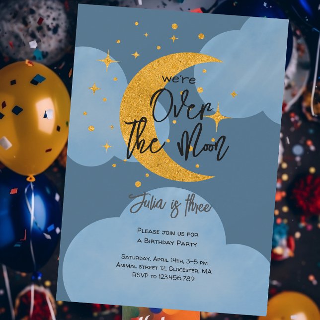Over the moon sparkling moon kids Birthday Invitation (Creator Uploaded)