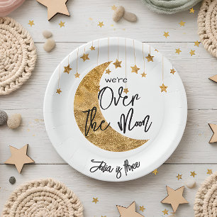 Over the moon sparkling moon kids Birthday Paper Plate