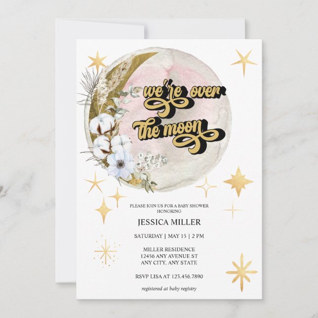 Over the Moon | Star Baby Shower  Invitation (Front)