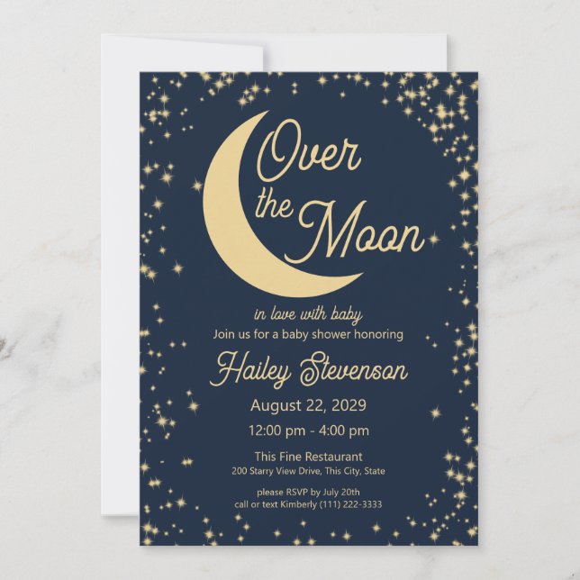 Over the Moon Starry Sparkle Baby Shower Invitation (Front)