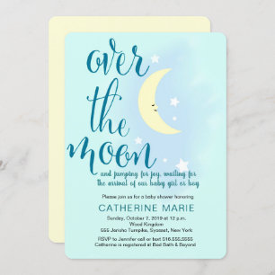 Over the moon, stars, baby shower invitations