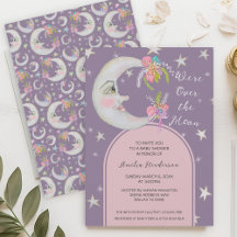 Over the Moon Stars Floral Lavender Baby Shower