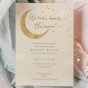  Over the Moon Stars Gender Neutral Baby Shower Invitation