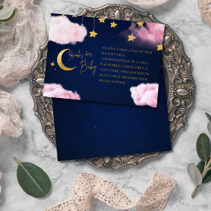Over the Moon stars pink baby shower book Enclosure Card